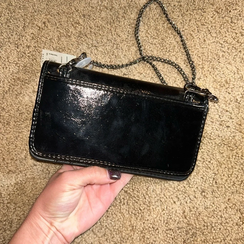 No Boundaries Shiny Black Crossbody Bag with Eyelets